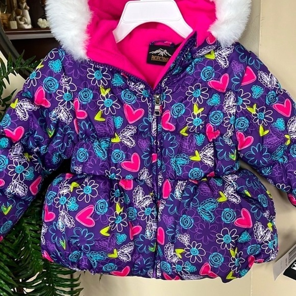 Brand New Pacific Trail Purple Graffiti Hooded Puffer Zip Up Coat Winter Jacket - Picture 4 of 16